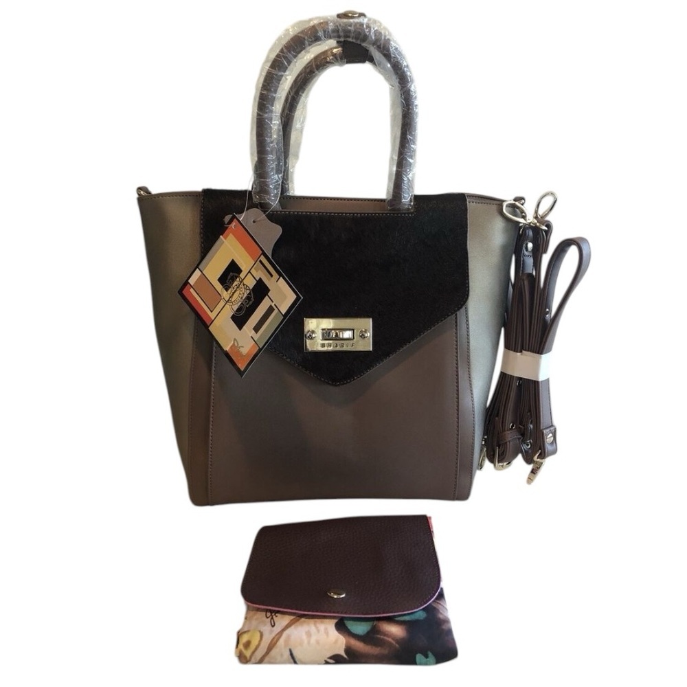 Original by Sharif Genuine Leather Purse 4 Ways in 1 w/ Faux Fur, Dust Cover NWT
